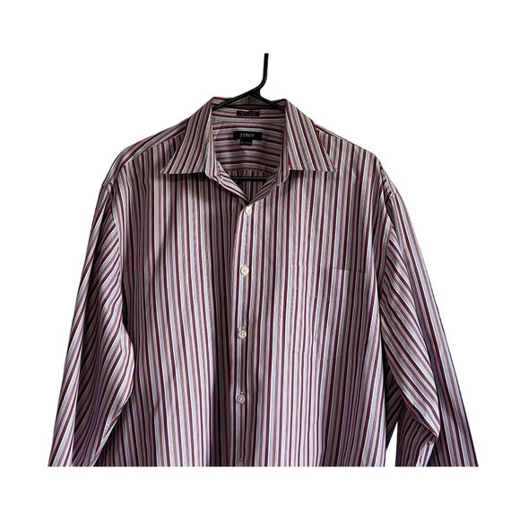 J. Crew Mens Red Blue Striped Button Dress Shirt XL 17"-17.5"Cotton Officewear - Picture 2 of 6